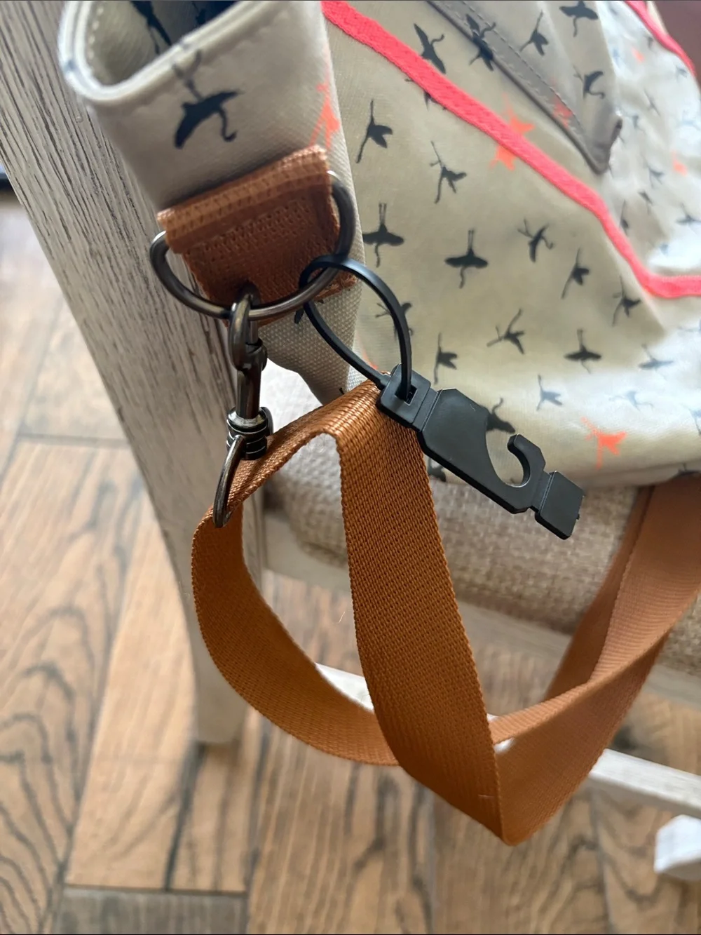 Kavu Tote Bag in Tan with Brown Straps and Coral Accents